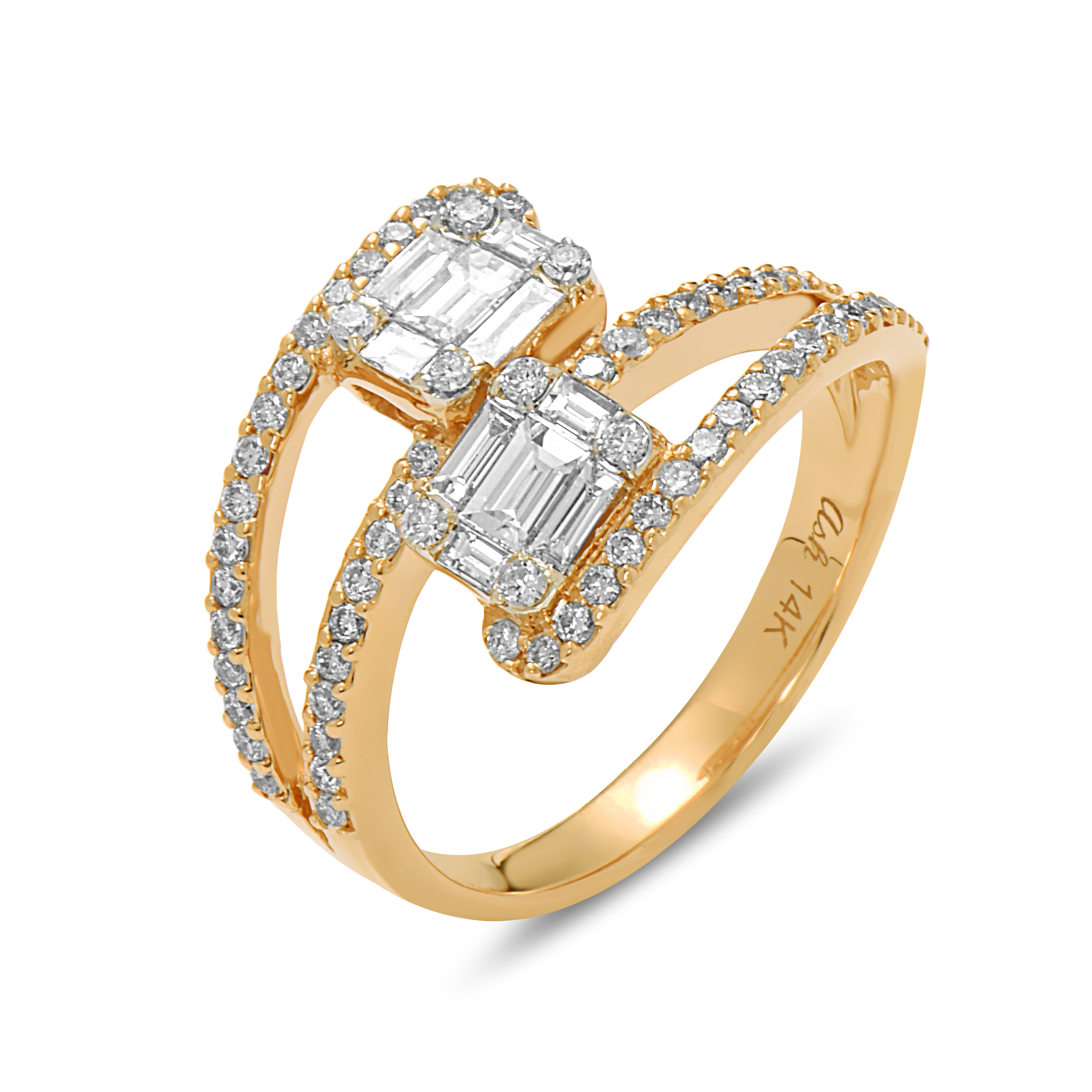 14k gold fancy diamond double ring